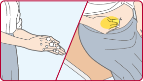 注射部位を消毒します